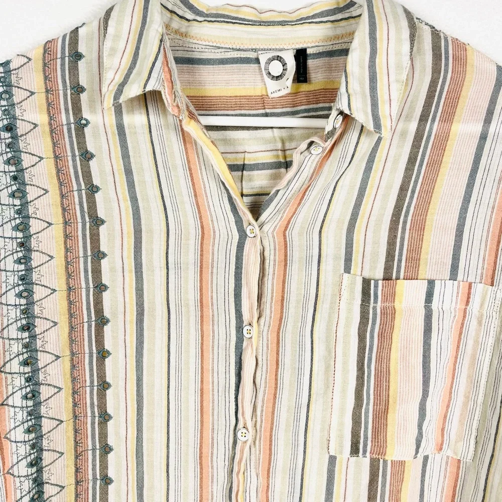 Anthropologie Medium/Large Yarn-Died Striped Buttondown Eyelet Shirt Top